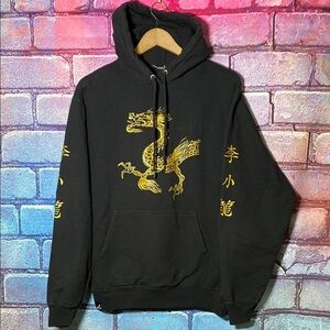 Bruce Lee Black Hoodie with Gold Dragon Design Size Medium